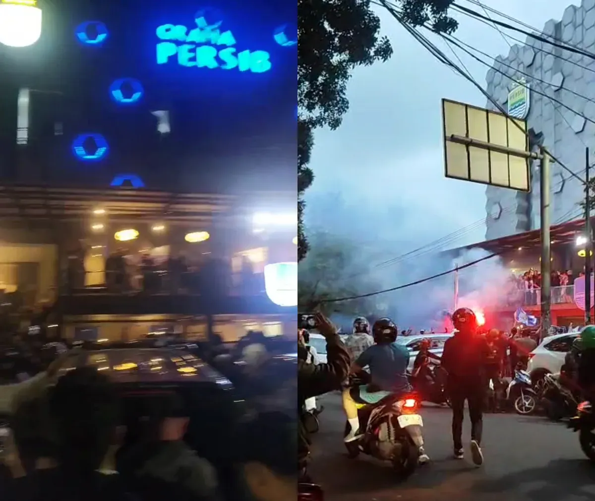 Tangkap layar video bobotoh memenuhi kawasan Graha Persib di Jalan Sulanjana, Kota Bandung, setelah Maung Bandung dipastikan juara Liga 1 2024-25.