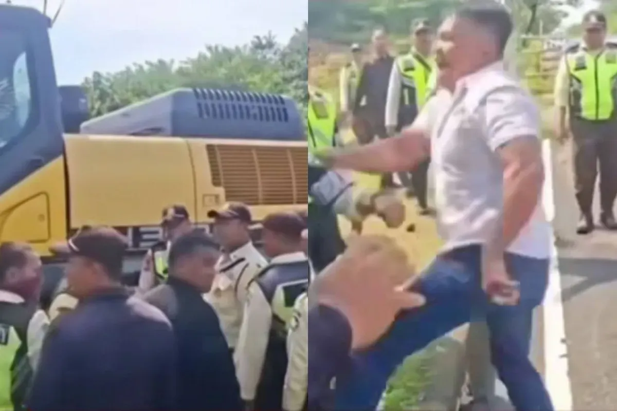 Viral beredar video yang memperlihatkan oknum ormas menghalangi jalan proyek di Kabupaten Bekasi berakhir ricuh. (Sumber: Tangkap layar Instagram/@medsoszone)