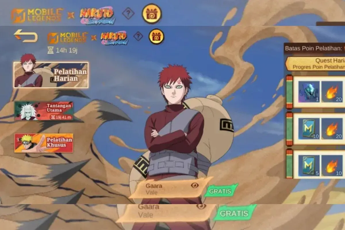 Jawaban yang tepat untuk kuis siapa kakak perempuan Gaara dalam event MLBB x Naruto. (Sumber: Istimewa)
