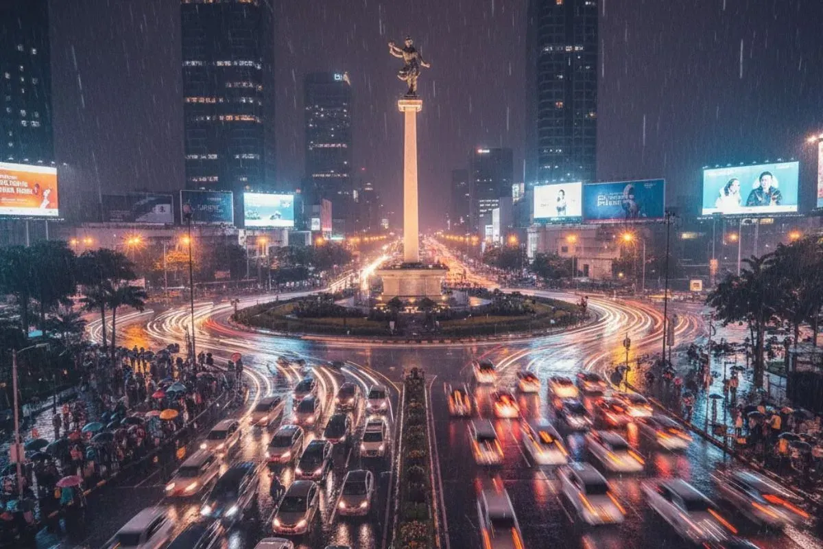 Ilustrasi - Tahun Baru 2026, CFN Jakarta kembali digelar dengan 8 titik perayaan resmi. Cari tahu jadwal penutupan jalan, rute detil dari Polda Metro Jaya. (Sumber: Gemini AI)