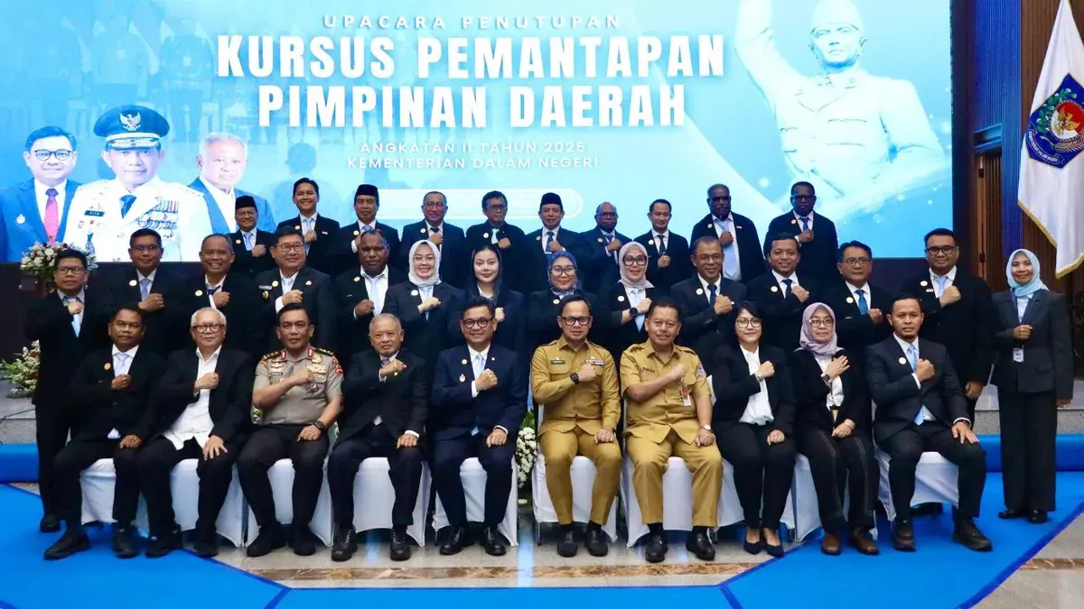 Acara penutupan Kursus Pemantapan Pimpinan Daerah (KPPD) Angkatan II Tahun 2025 di Gedung Sasana Bhakti Praja, Kantor Pusat Kemendagri, Jakarta, Selasa, 18 November 2025. (Sumber: Dok. Istimewa)