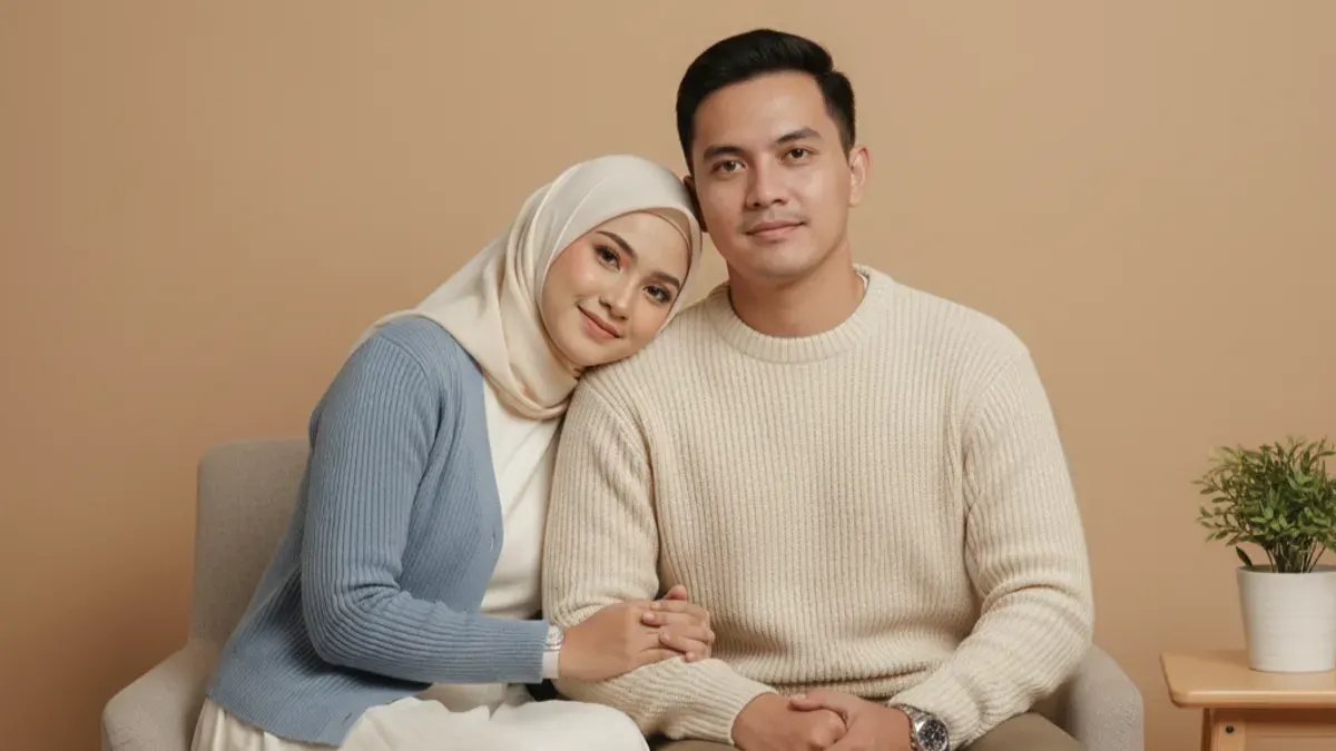Hasil edit foto pasangan romantis di studio pakai prompt Gemini AI. (Sumber: Gemini AI)