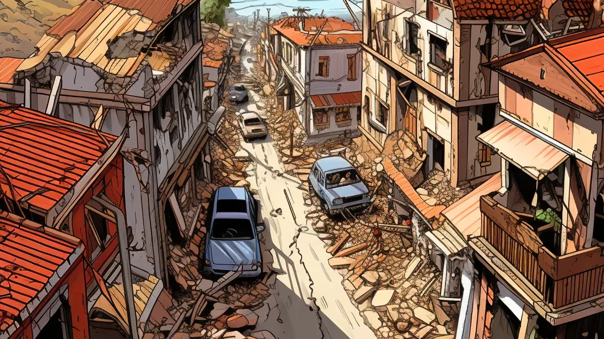 Ilustrasi bangunan yang hancur karena gempa bumi. (Sumber: Freepik)