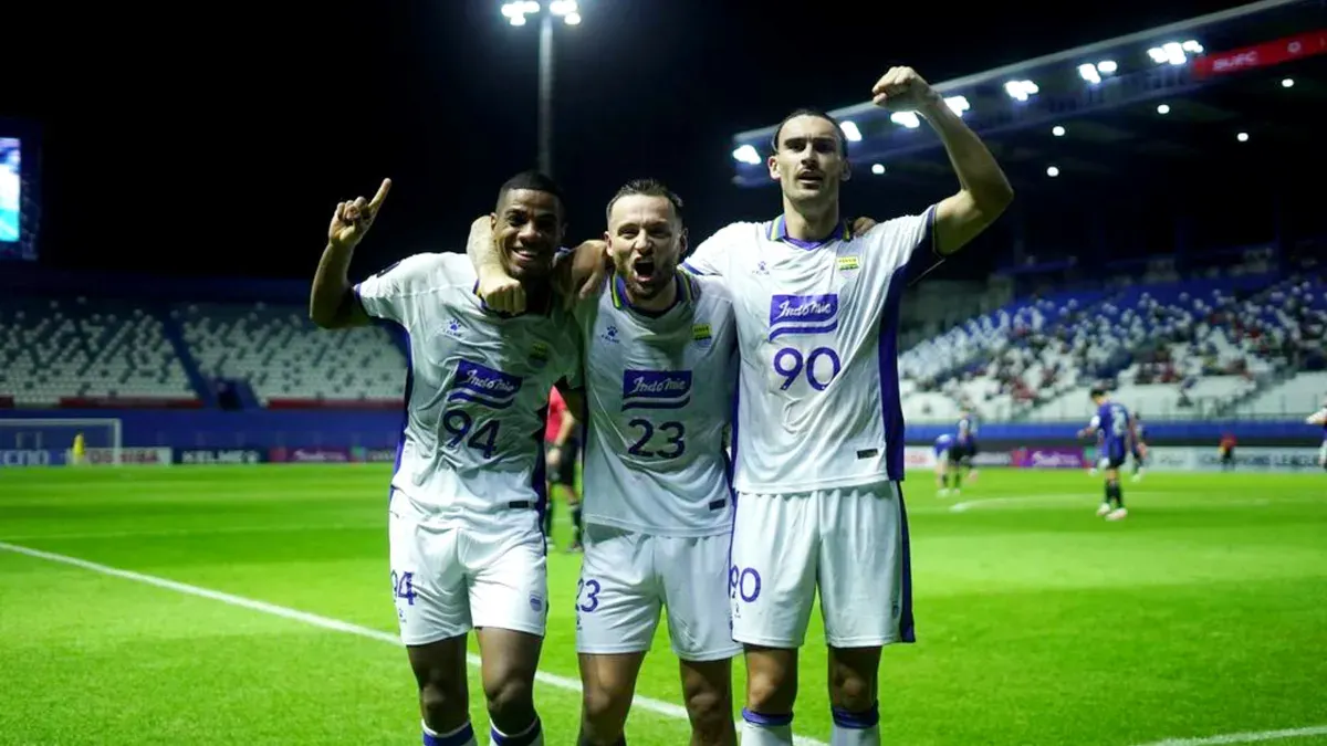 Potret pemain Persib Bandung saat melakukan selebrasi gol ke gawang Bangkok United di ajang ACL Two. (Sumber: Persib)