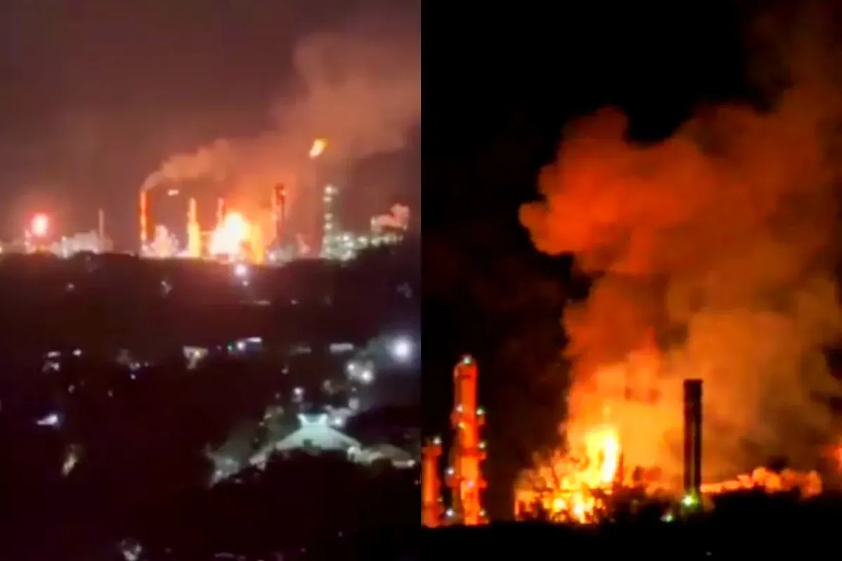 Potret kebakaran kilang minyak Pertamina di Dumai, Riau pada 1 Oktober 2025. (Sumber: X/@TroissiOto)