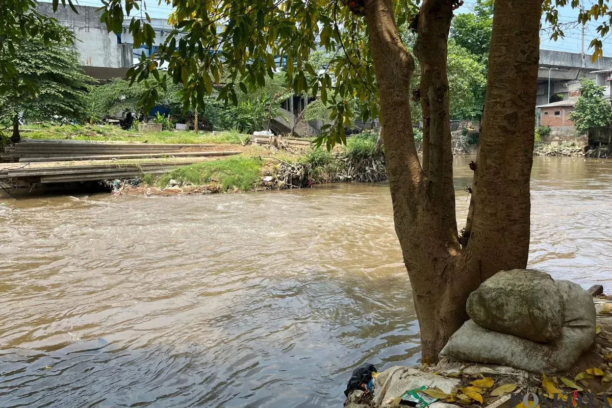 Bantaran Kali Ciliwung dikhawatirkan meluap saat hujan deras. (Sumber: Poskota/M. Tegar Jihad)