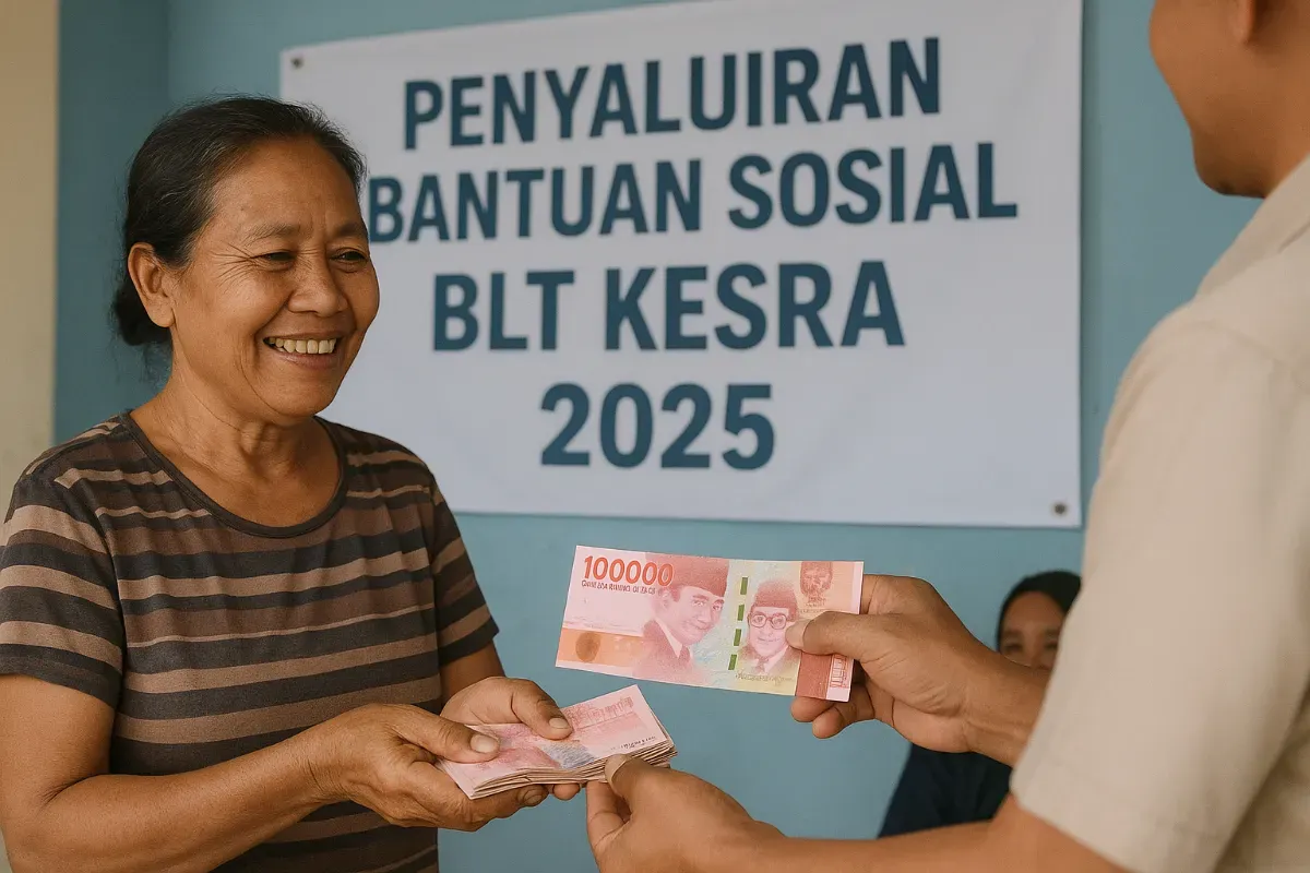 Penyaluran Bantuan Sosial Kesejahteraan (Bansos Kesra) sebesar Rp900.000 untuk periode Oktober hingga Desember 2025 mulai dilakukan pemerintah. (Sumber: Poskota/ChatGPT)