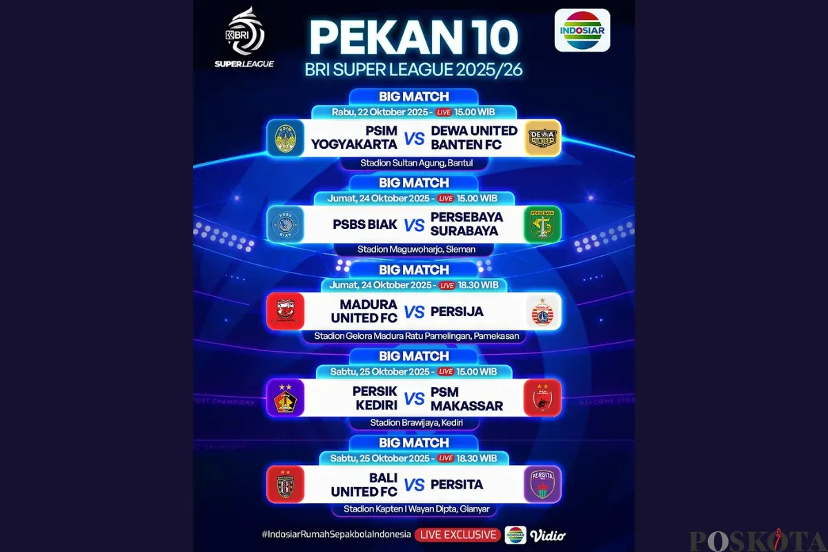 Jadwal BRI Super League Hari Ini Jumat 24 Oktober 2025, Ada Madura FC vs Persija (Sumber: Instagram/sports.indosiar/Edited Muhammad Ibrahim)