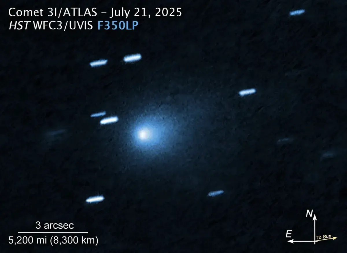 komet 3I/ATLAS yang melintas di dekat tata surya. Fenomena langka ini menjadi salah satu momen penting bagi dunia astronomi pada tahun 2025. (Sumber: Dok/NASA)