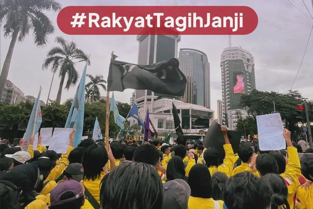 Ilustrasi aksi demo BEM UI hari ini. (Sumber: X/@BEMPsikoUI)