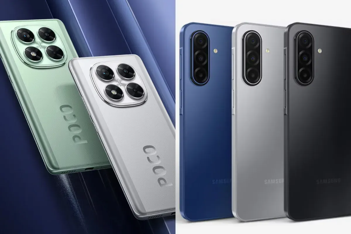 Ilustrasi perbandingan ponsel Samsung Galaxy A17 5G vs POCO X7 5G. (Sumber: Kolase/Dzikri)