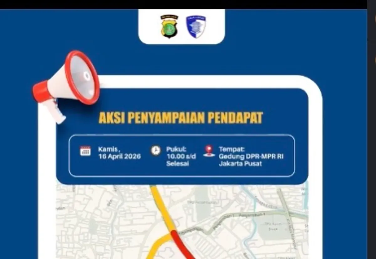 Demo di depan Gedung DPR RI Jakarta pada Kamis 16 April 2026. (Sumber: Instagram/@tmcpoldametro)