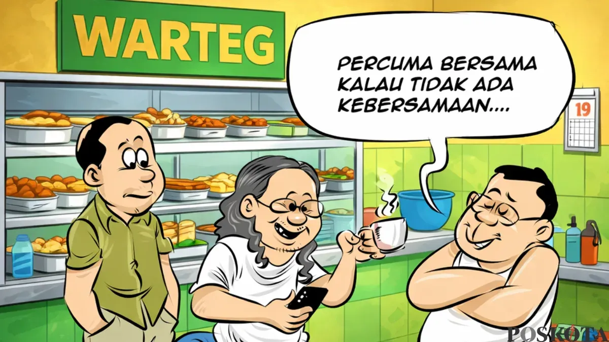 Ilustrasi obrolan warteg edisi Kamis, 16 April 2026. (Sumber: Poskota/Arif Setiadi)