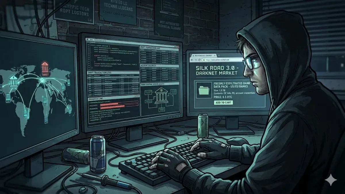 Ilustrasi. Kejahatan siber semakin ganas, jutaan rekening bank diretas. (Sumber: Gemini AI)