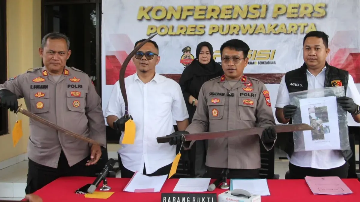 Konferensi pers terkait tawuran remaja di Purwakarta pada Senin, 20 April 2026. (Sumber: Istimewa)