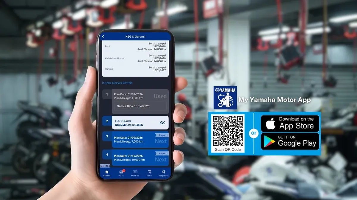 Yamaha meluncurkan inovasinya dalam penguatan ekosistem digital dan layanan servis terintegrasi melalui kupon E-KSG (Electronic Kartu Servis Gratis) (Sumber: Yamaha)