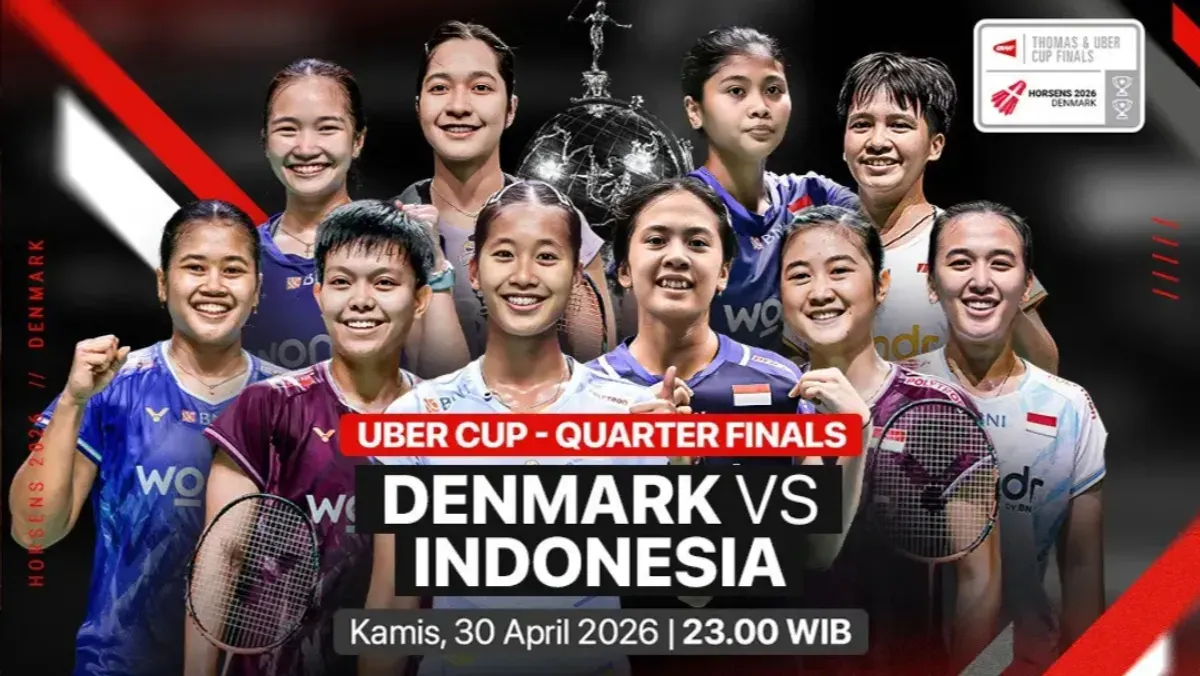Link live streaming perempat final Uber Cup 2026 malam hari ini, Kamis, 30 April 2026. (Sumber: Vidio)