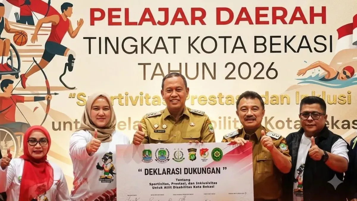 Kolaborasi Pemkot dan Kejari Kota Bekasi mendukung Peparpeda Kota Bekasi 2026 di GOR Bang Yan, kawasan Stadion Patriot Candrabhaga, Senin, 3 Agustus 2026. (Sumber: Dok. Istimewa)