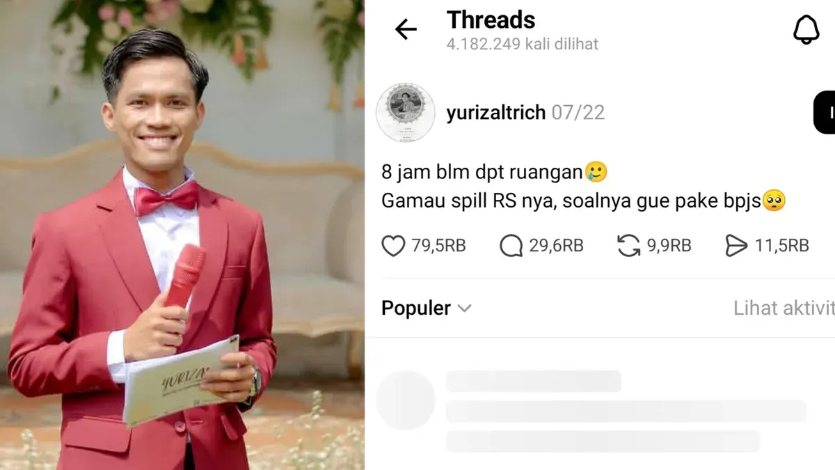 Pasien BPJS bernama Yurizal Tri Chaerawan sempat menunggu delapan jam di RSCM karena tidak dapat ruang HCU. (Sumber: Threads/@yurizaltrich dan Instagram/Wedding Content Creator Bogor)