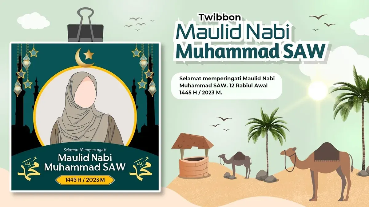 Ilustrasi twibbon Maulid Nabi Muhammad SAW 1448 H yang dapat digunakan untuk menyemarakkan peringatan 25 Agustus 2026. (Sumber: Youtube)