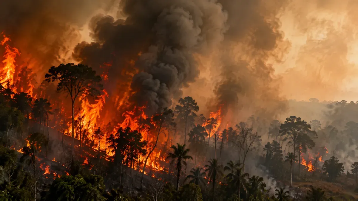 Ilustrasi - Penyebab kebakaran hutan dan lahan di Indonesia saat musim kemarau. (Sumber: ChatGPT)