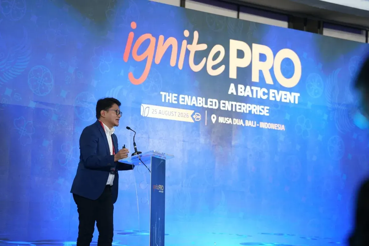 Direktur Pengembangan Ekosistem Digital, Kementerian Komunikasi dan Digital RI, Sonny Hendra Sudaryana memberikan paparan pada forum ignitePRO sebagai bagian dari rangkaian BATIC 2026. (Sumber: Dok. Istimewa)