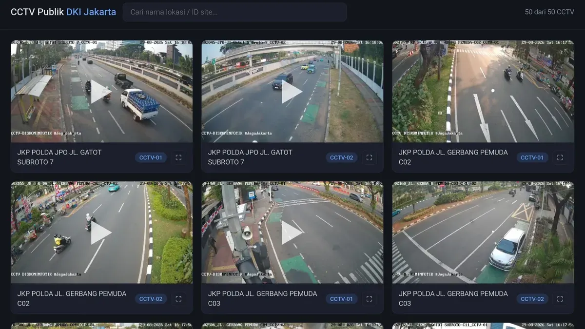 Cara akses CCTV publik Jakarta bisa dilakukan dengan mudah dari Hp untuk melihat kondisi sejumlah titik di ibu kota. (Sumber: Tangkapan Layar/Jak CCTV Jakarta)