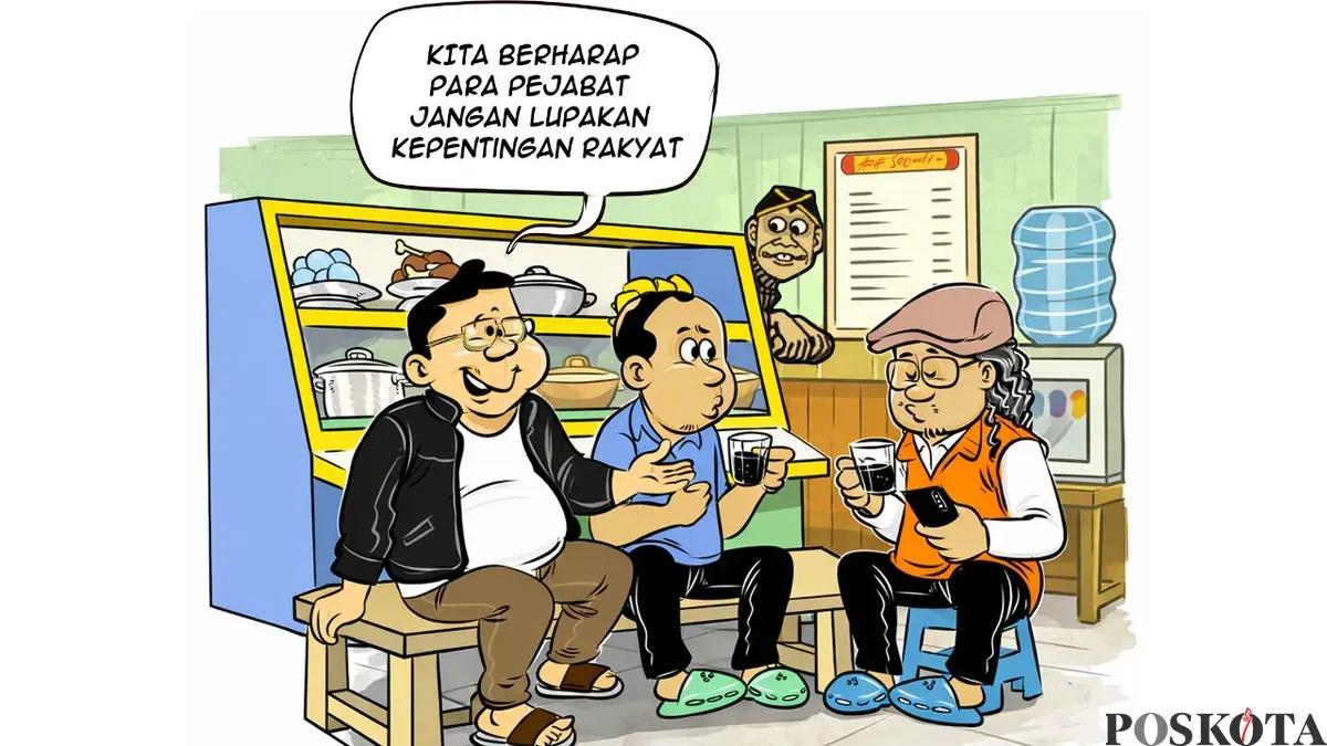Heri, Yudi, dan Mas Bro dalam obrolan warteg hari ini, Senin, 2 Februari 2026. (Sumber: Poskota/Arif Setiadi)