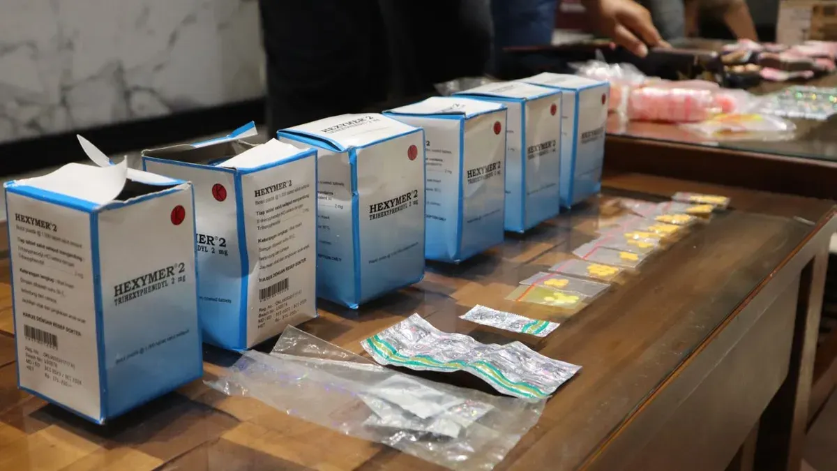 Barang bukti obat-obat keras hasil operasi senyap Polres Metro Bekasi di di Kampung Kavling, Cikarang Utara, Bekasi. (Sumber: Dok. Polres Metro Bekasi)