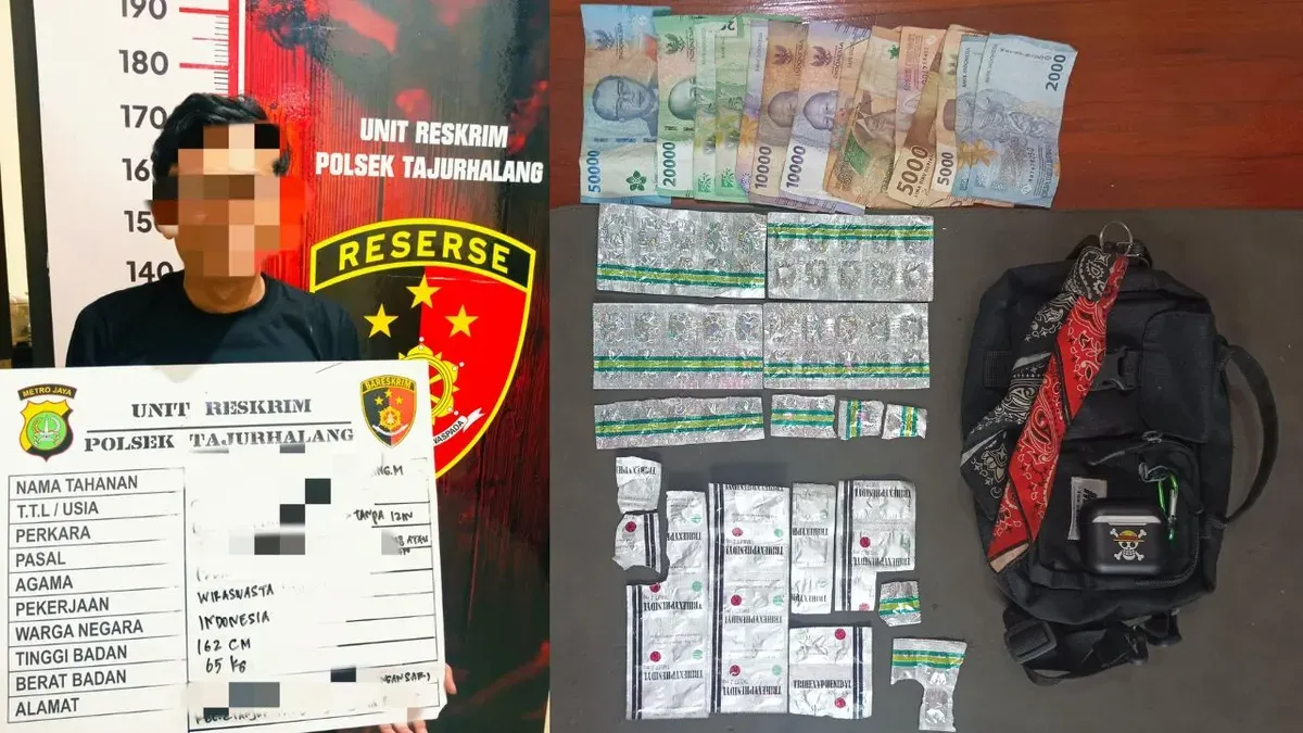 Pelaku penjual obat-obatan keras ilegal beserta barang bukti obat daftar G berhasil diamankan Polsek Tajurhalang. (Sumber: Istimewa)