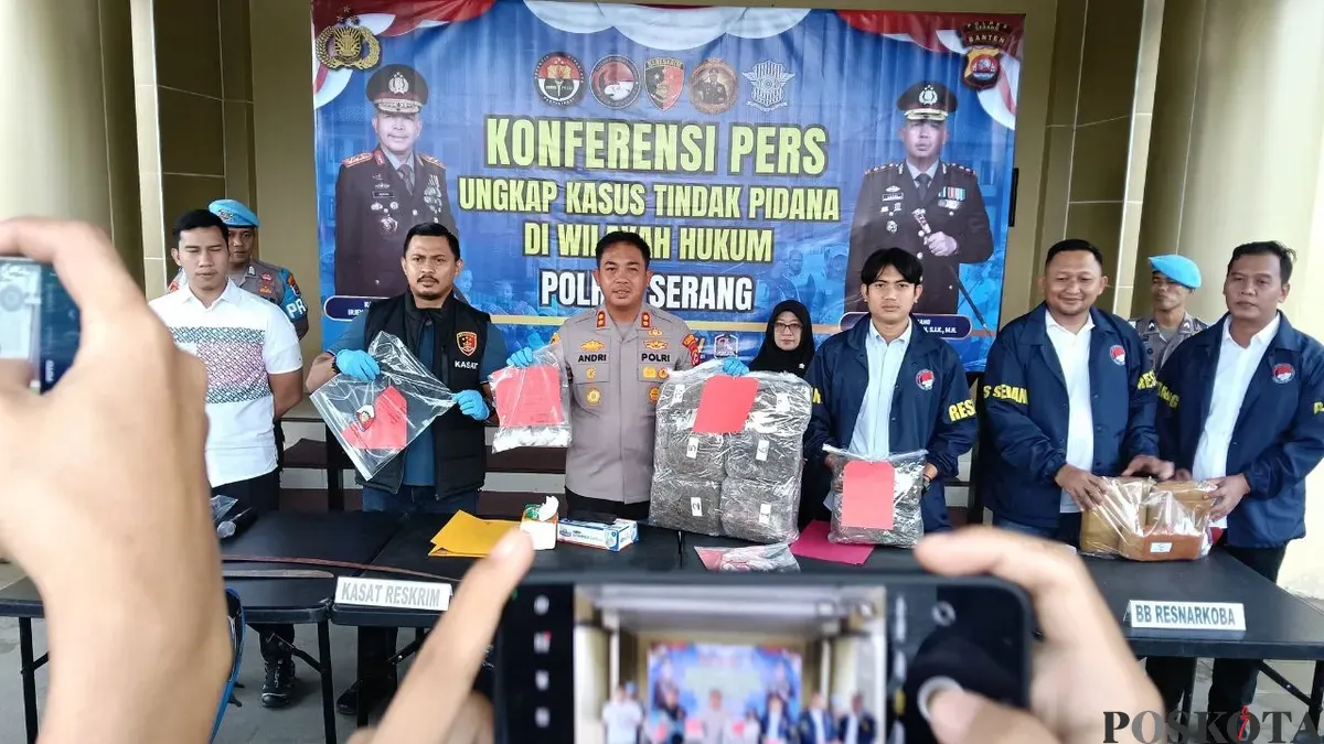 Jumpa pers Polres Serang terkait tindak pidana sepanjang Januari 2026. (Sumber: Poskota/Rahmat Haryono)