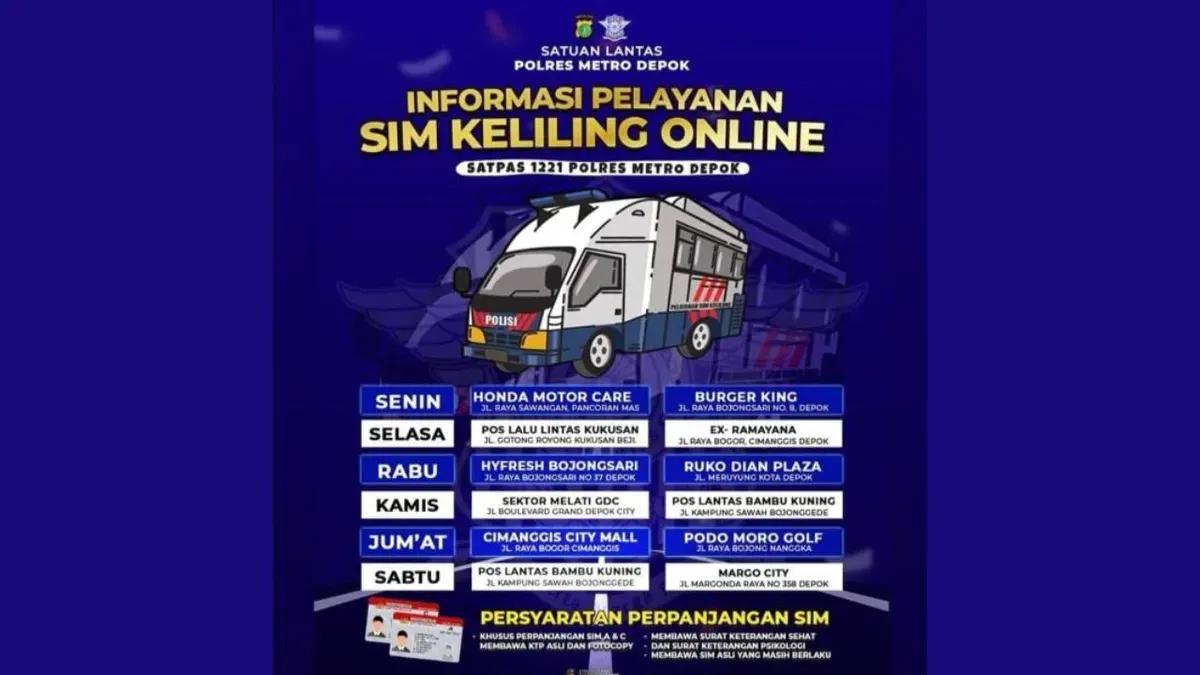 Jadwal SIM keliling Depok 2026. (Sumber: satlantaspolresmetrodepok)