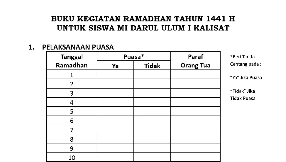 Contoh format buku Rmadhan 2026