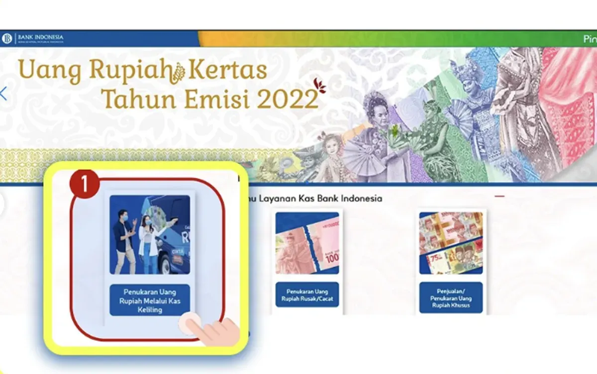 Penukaran uang rupiah melalui kas keliling pada halaman utama PINTAR (Sumber: Instagram/@bank_indonesia)