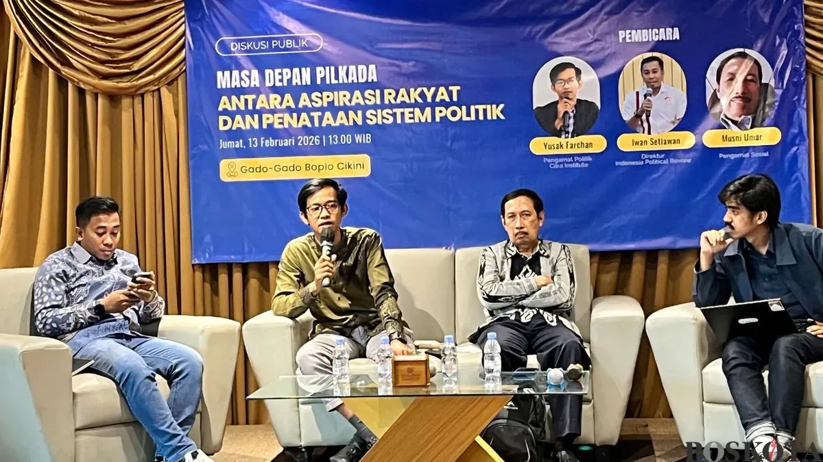 Pengamat Politik dan Sosial saat diskusi bertajuk "Masa Depan Pilkada: Antara Aspirasi Rakyat dan Penataan Sistem Politik" di Cikini, Jakarta Pusat, Jumat, 13 Februari 2026. (Sumber: Poskota/M Tegar Jihad)