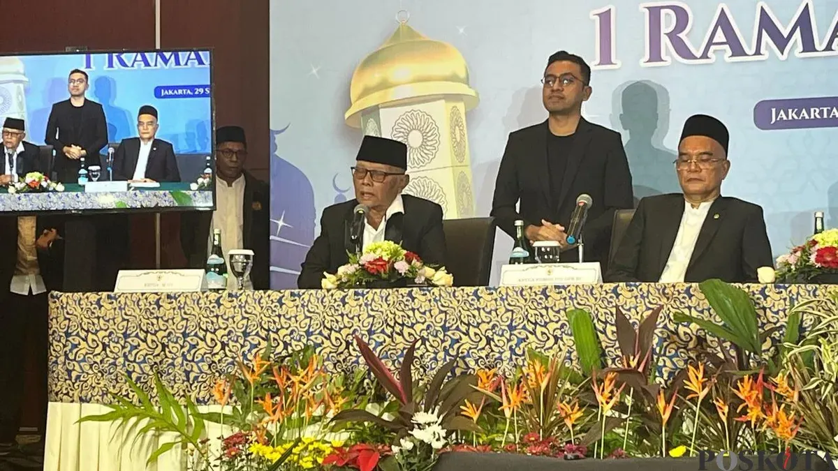 Ketua MUI, Anwar Iskandar saat jumpa pers sidang Isbat 1 Ramadhan 1447 H di Hotel Borobudur, Jakarta Pusat, Selasa, 17 Februari 2026. (Sumber: Poskota/M. Tegar Jihad)