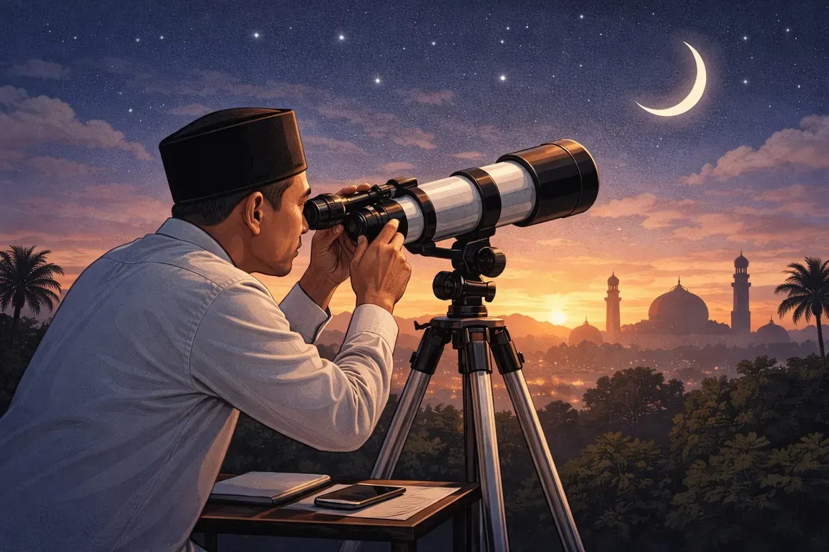 Sidang Isbat penentuan awal Ramadhan 2026 akan berlangsung pada hari ini Selasa, 17 Februari 2026. (Sumber: ChatGPT)