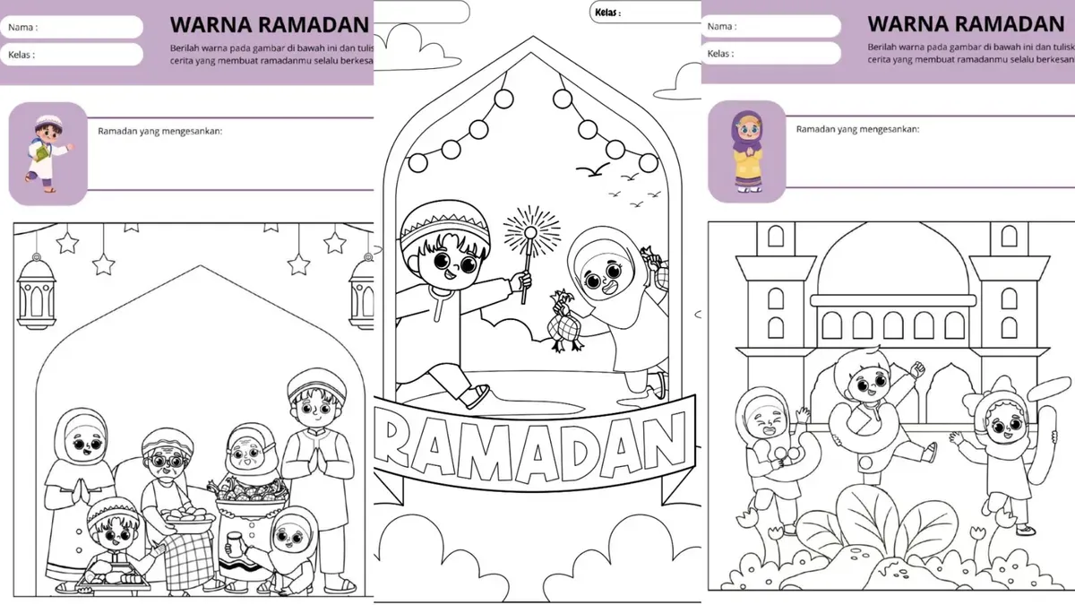 Contoh lembar kerja mewarnai Gambar Mewarnai Tema Ramadan 2026 (Sumber: Dok/Google Drive)