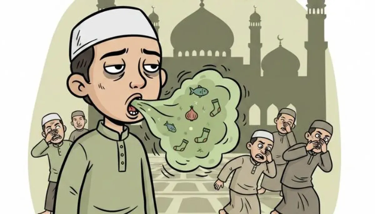 Ilustrasi. Bau mulut saat berpuasa bisa dicegah dengan menu sahur tepat dan kebiasaan menjaga kebersihan mulut. (Sumber: Poskota/AI Generated)