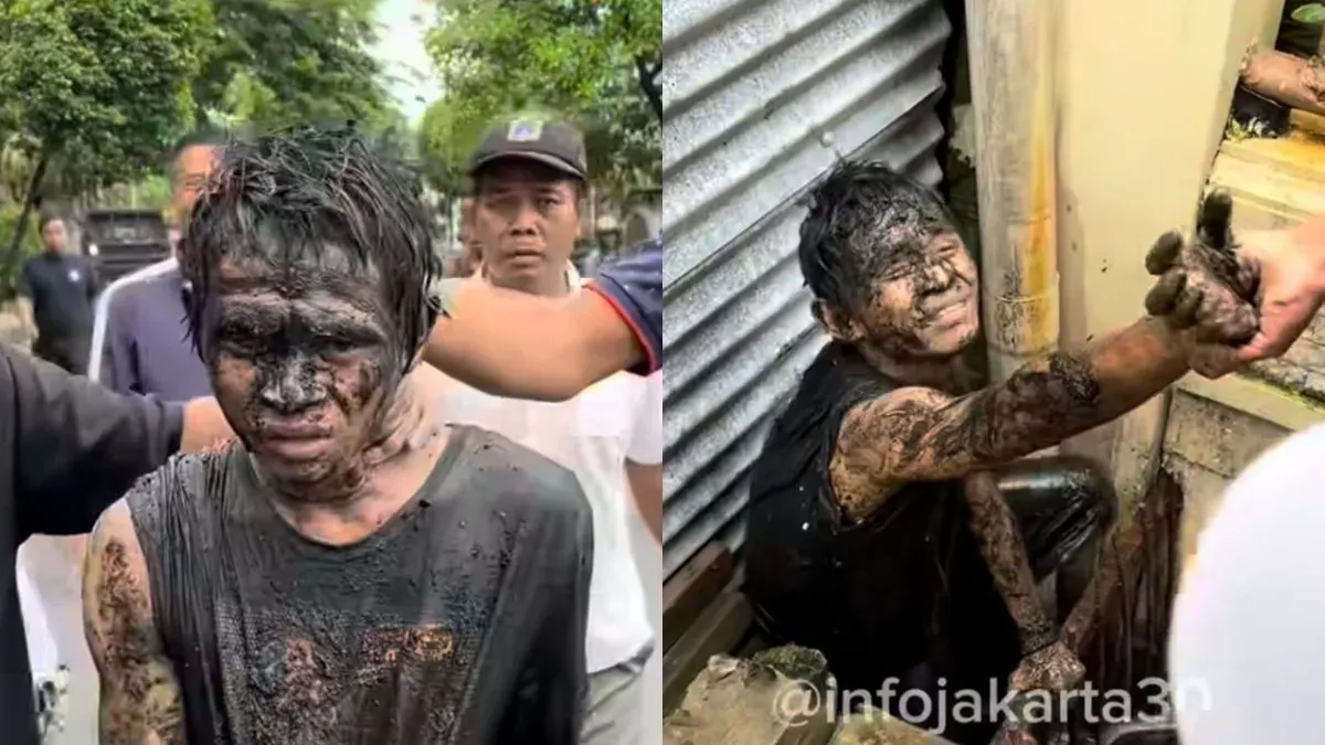 Pencuri pompa air di Kebon Jeruk, Jakarta Barat bersembunyi ke gorong-gorong untuk hindari kejaran warga. (Sumber: Instagram @infojakarta30)