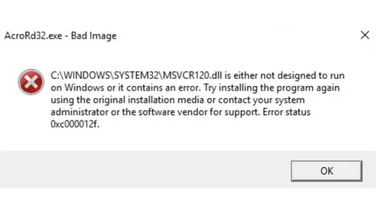 Ilustrasi gambar AcroRD32.exe – System Error pada Windows. (Sumber: Dok/Adobe Community)