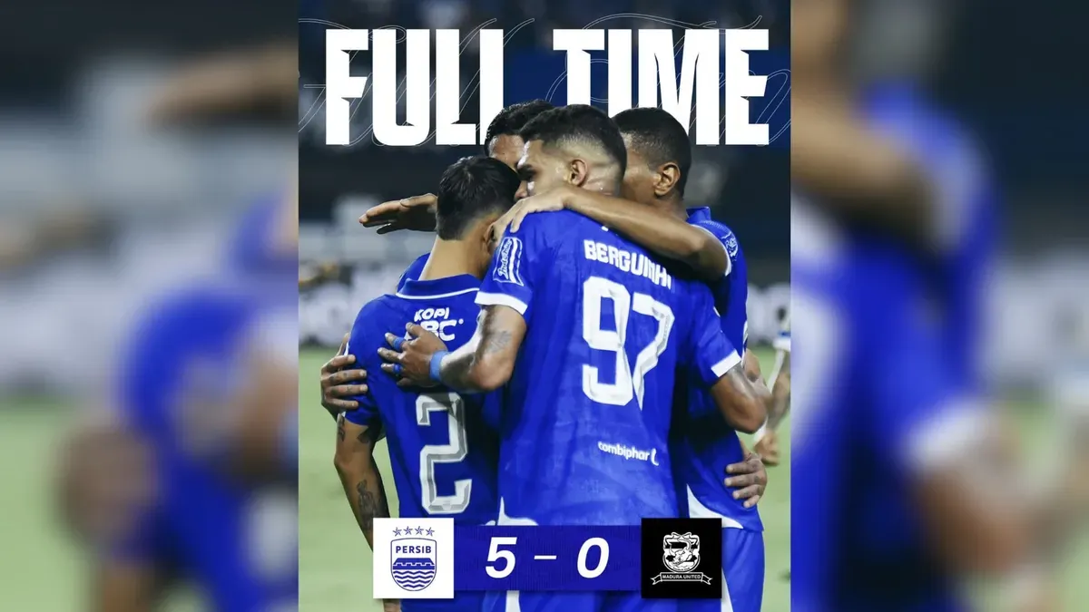 Para pemain Persib Bandung merayakan salah satu dari lima gol yang tercipta ke gawang Madura United di Stadion Gelora Bandung Lautan Api, Kamis (26/2/2026). (Sumber: Instagram/@persib)