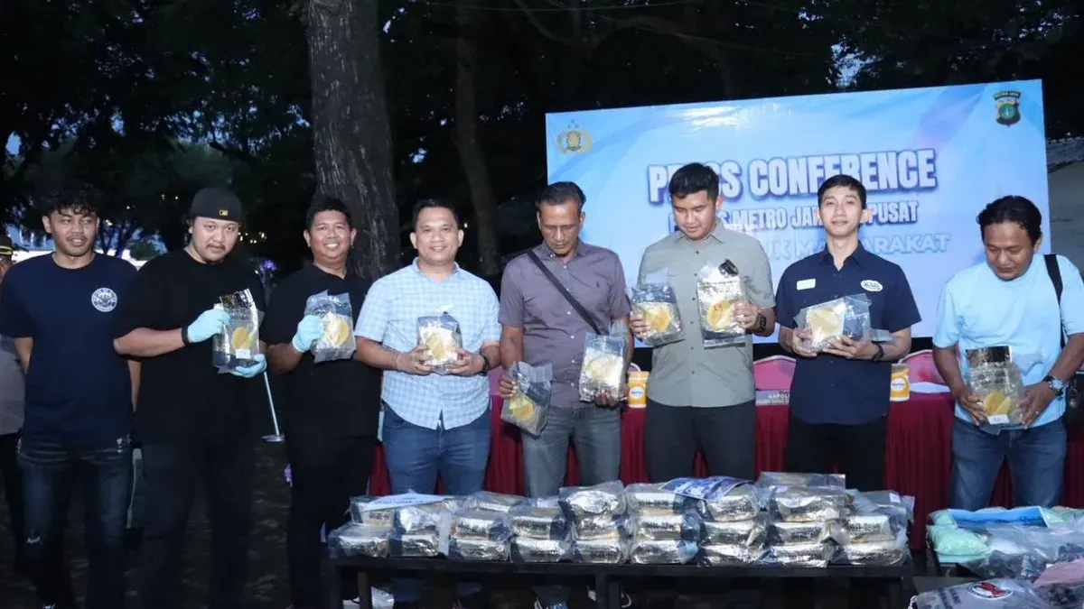 Satuan Reserse Narkoba Polres Metro Jakarta Pusat menggagalkan upaya peredaran narkotika jenis sabu seberat 50 kilogram berlabel Durian. (Sumber: Dok. Polres Metro Jakarta Pusat)