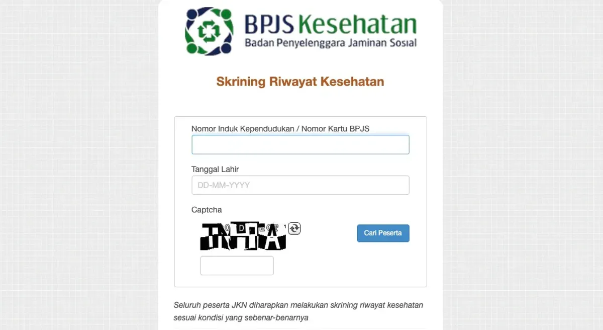 Link resmi Skrining BPJS Kesehatan secara online dengan mudah dan cepat (Sumber: Web Skrining BPJS Kesehatan)