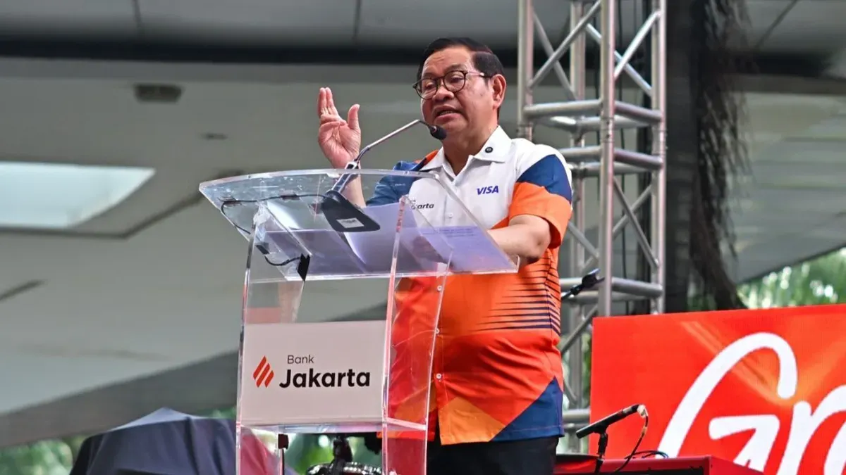 Gubernur Jakarta, Pramono Anung saat grand launching Kartu Debit Visa Bank Jakarta di Lippo Mal Kemang, Jakarta Selatan, Senin, 5 Januari 2026. (Sumber: Dok. Istimewa)