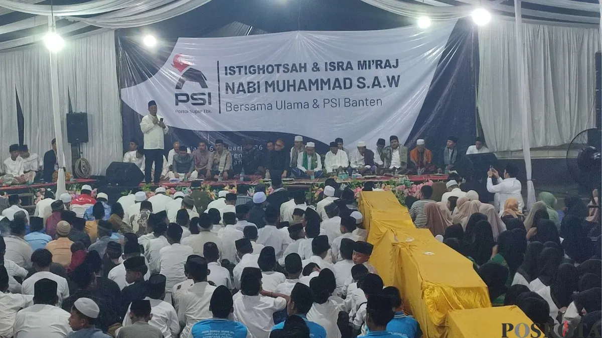 PSI Banten merayakan peringatan Isra Mi'raj di Ponpes Fathul Maani Kananga, Menes, Kabupaten Pandeglang, Jumat, 16 Januari 2026. (Sumber: Poskota/Samsul Fatoni)