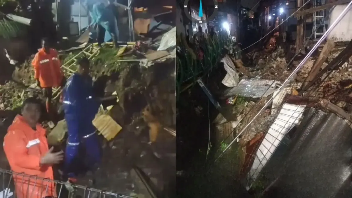 Peristiwa tanah longsor terjadi di wilayah Kelurahan Cipete Selatan, Kecamatan Cilandak, Jakarta Selatan, akibat hujan yang mengguyur kawasan tersebut, Minggu, 18 Januari 2026. (Sumber: Dok. BPBD Jakarta Selatan)