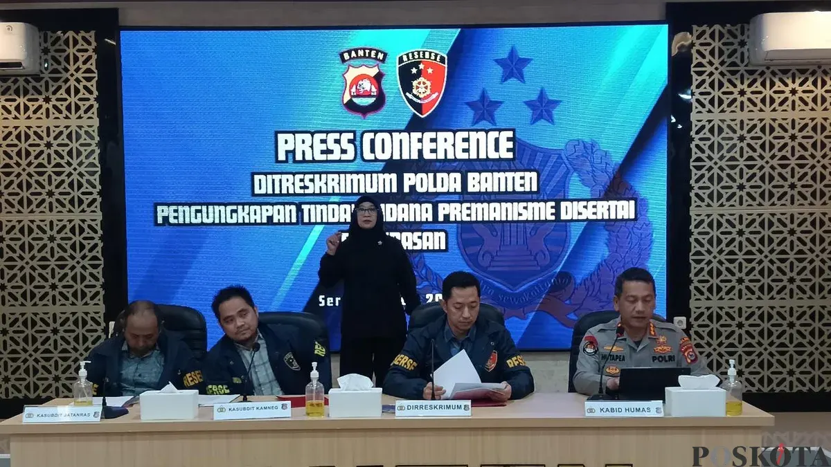 Dirreskrimum Polda Banten, Kombes Pol Dian Setyawan memberikan keterangan aksi premanisme di Mapolda Banten, Kamis, 9 Juli 2026. (Sumber: Poskota/Rahmat Haryono)