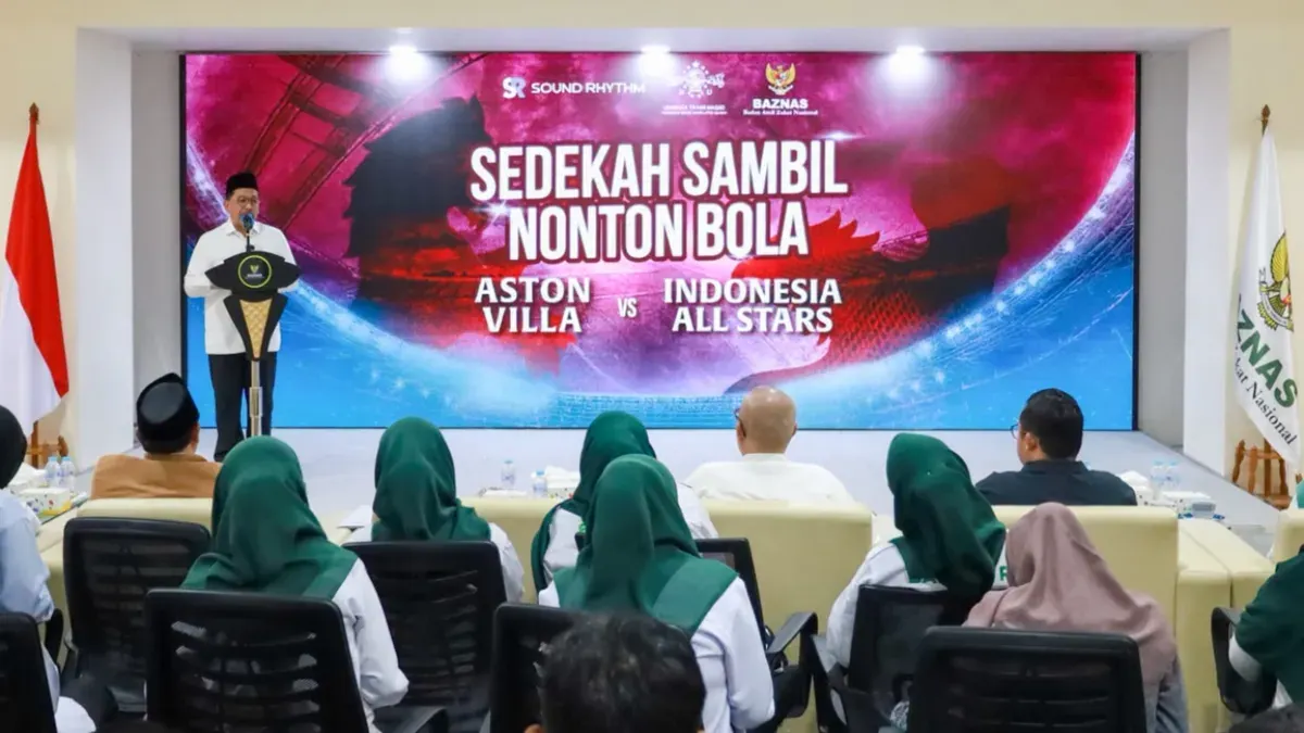 Peluncuran program kolaborasi Baznas RI, LTM PBNU, dan Sound Rhythm lewat sedekah sambil nonton bola. (Sumber: Istimewa)