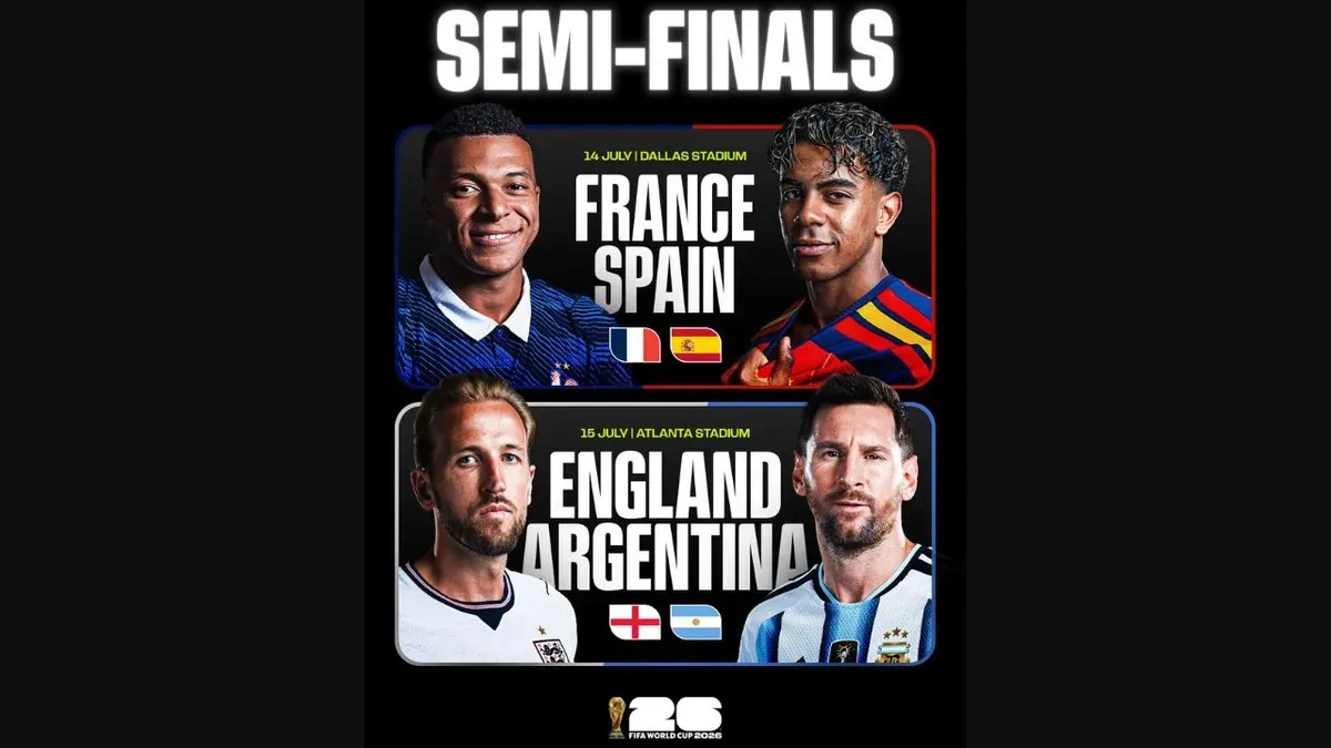 Jadwal Semifinal Piala Dunia 2026. (Sumber: X/@FIFAWorldCup)